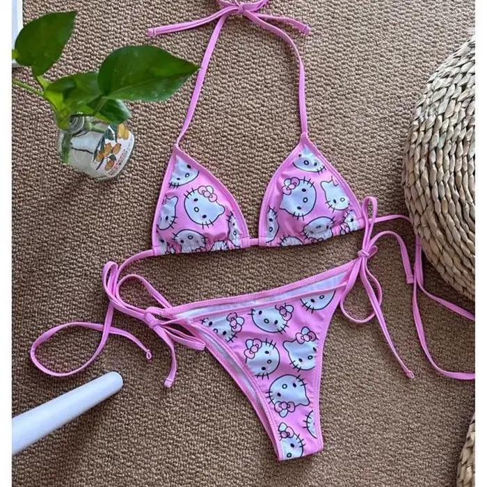 Maillot de bain sexy Hello Kitty pour femme 2026 – Ensemble bikini mignon Sanrio pour filles – Tenue