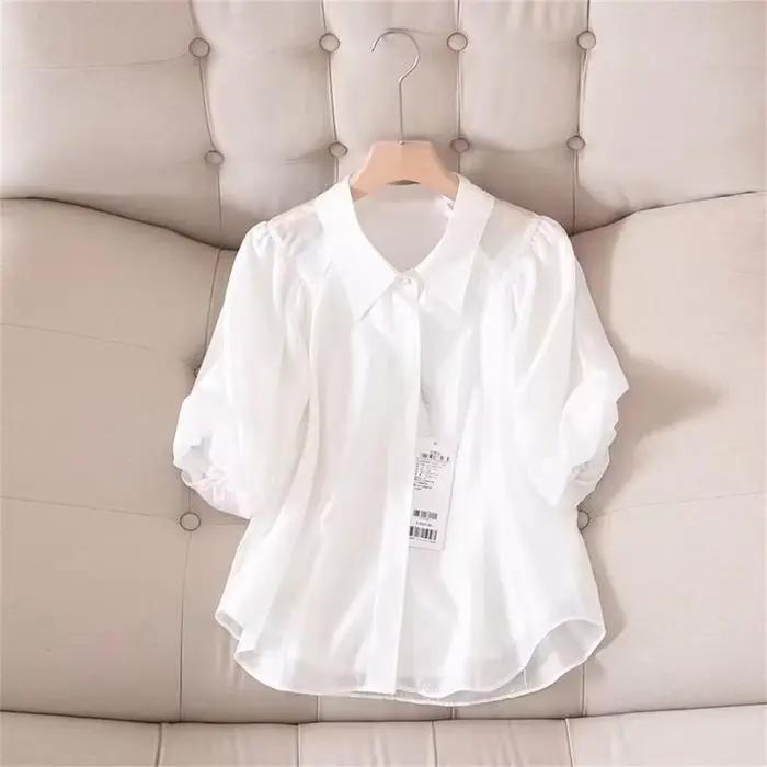 Chemise Blanche à Manches Bouffantes pour Femme, Élégante, à la Mode, lèvent, Style Français, Couleu