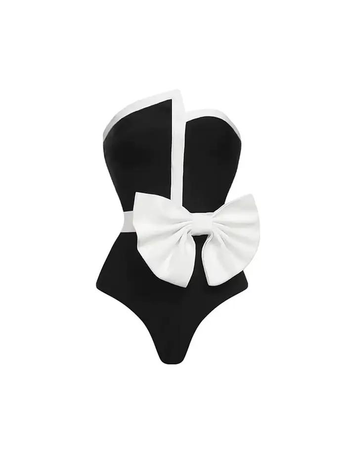 Maillot de bain une pièce noir et blanc pour femmes, modèle patchwork, taille haute, vêtements de pl