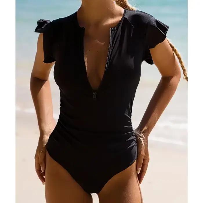 Maillot de bain une pièce à volants pour femmes, monokini sexy, vêtements de plage brésiliens, nouve
