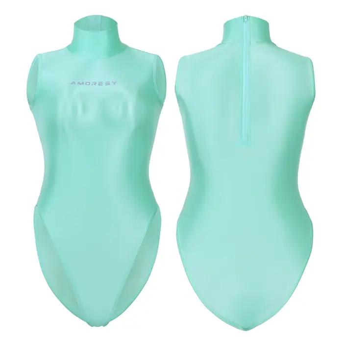AMORESY Maillot de bain une pièce sexy ultra-fin transparent brillant pour femme, coupe haute, sans 