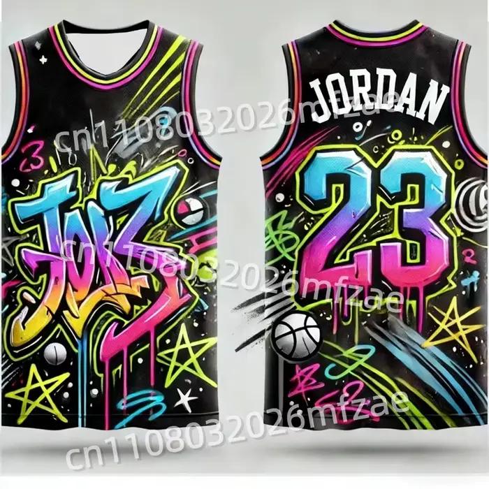 Nouveautés 2026 : Maillot de basketball Jordan N°23 style graffiti urbain hip-hop pour homme – Maill