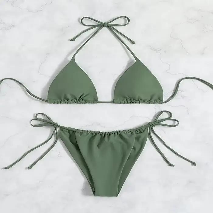 Maillot de bain Sexy à trois points pour femmes, couleur unie, île de concombre, ensemble deux pièce