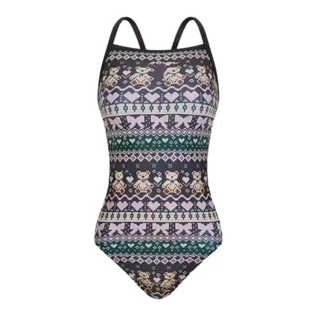Maillot de bain une pièce professionnel pour femme, style coréen, coupe basse, motif ours mignon, po