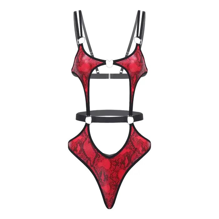 Maillot de bain une pièce pour femme, style monokini, motif peau de serpent sauvage, dos nu, découpé