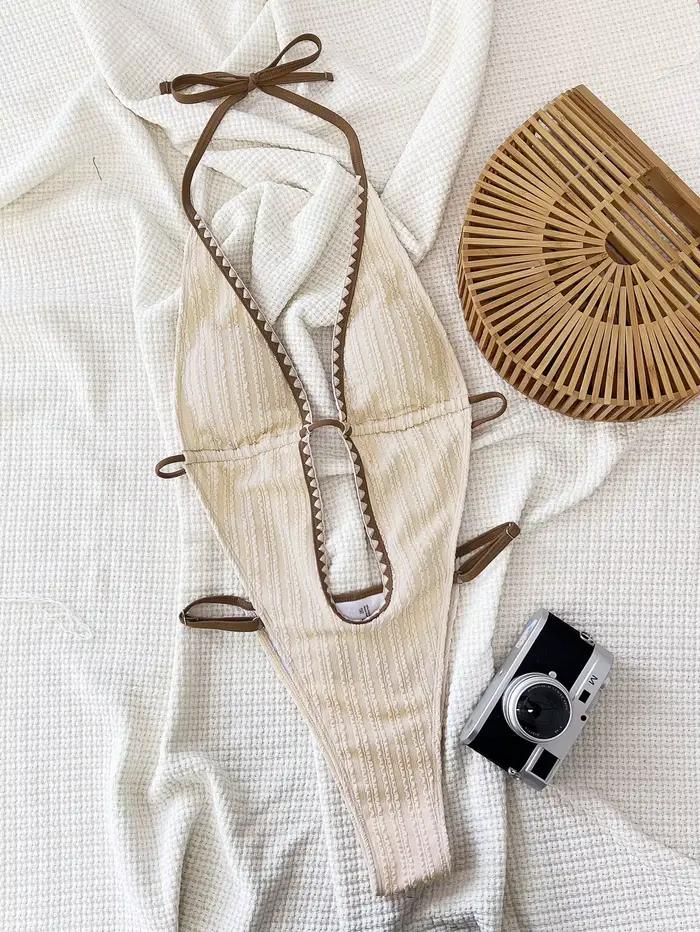 Maillot de bain une pièce, dos nu, sexy, bikini, monokini, réglable, bandage, vêtements de plage fém