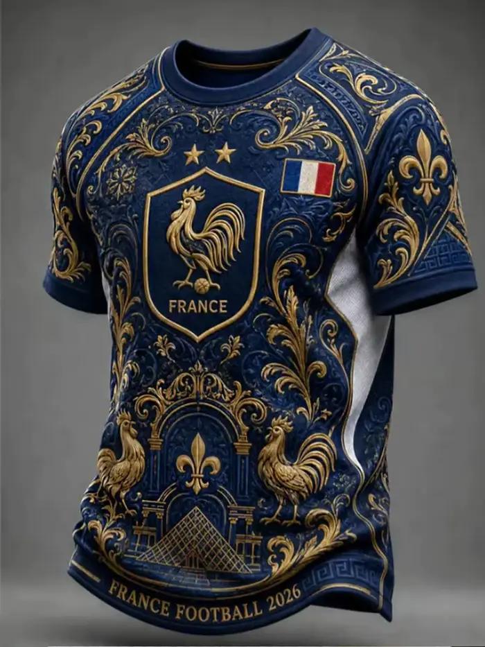 T-shirt graphique vintage France football pour hommes et femmes, imprimé 3D, motif rétro, tee-shirt 