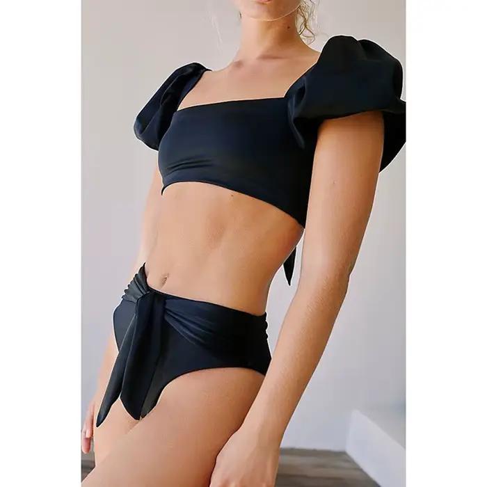 Femmes Sexy blanc Bikini ensemble maillots de bain maillots de bain taille haute maillot de bain deu