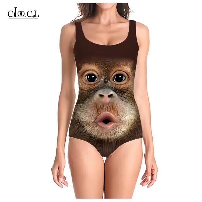 CLOOCL − Maillot de bain une pièce, imprimé singe 3D, animal, amusant, pour femmes, tenue de bain, s