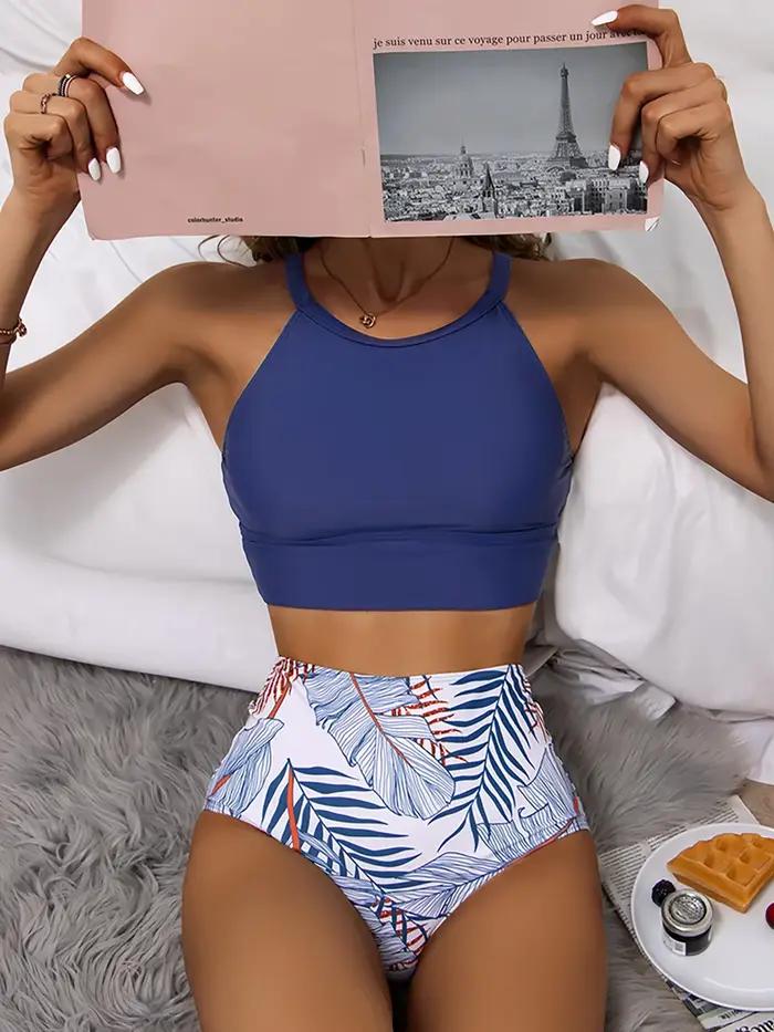 Taille haute Bikini 2025 maillot de bain femme col haut maillots de bain femme 2 pièces natation pou