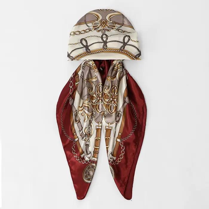 Hijab carré en satin de soie imprimé pour femme, foulard carré musulman tendance, châle antidérapant
