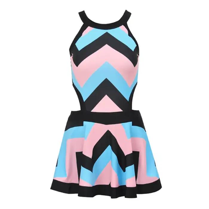 Maillot de bain à rayures irrégulières pour femmes, jupe une pièce sexy, style brésilien trempé, imp