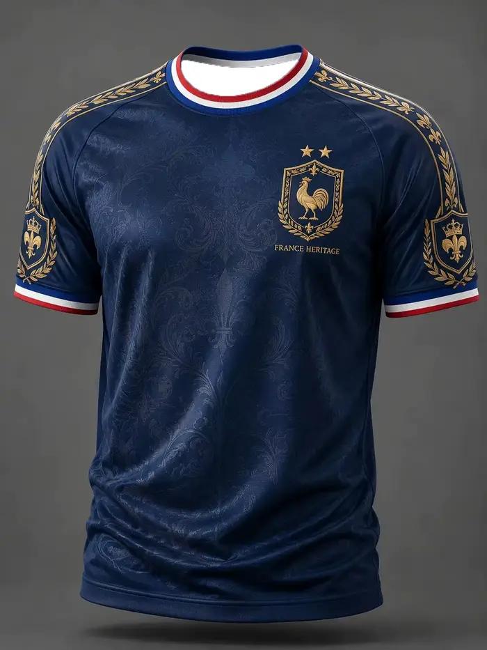T-shirt décontracté à manches courtes imprimé football français pour homme, T-shirt culturel sur le 