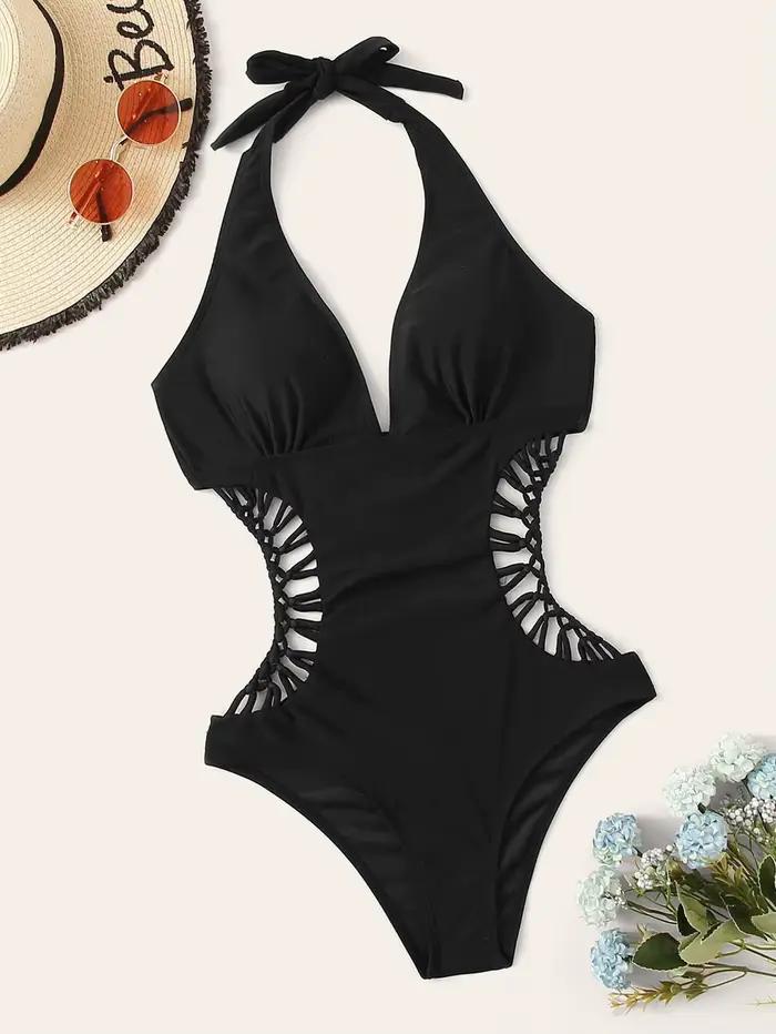 Maillot de bain une pièce croisé, Sexy, noir, découpé, pour femmes, vêtements de plage, body d'extér