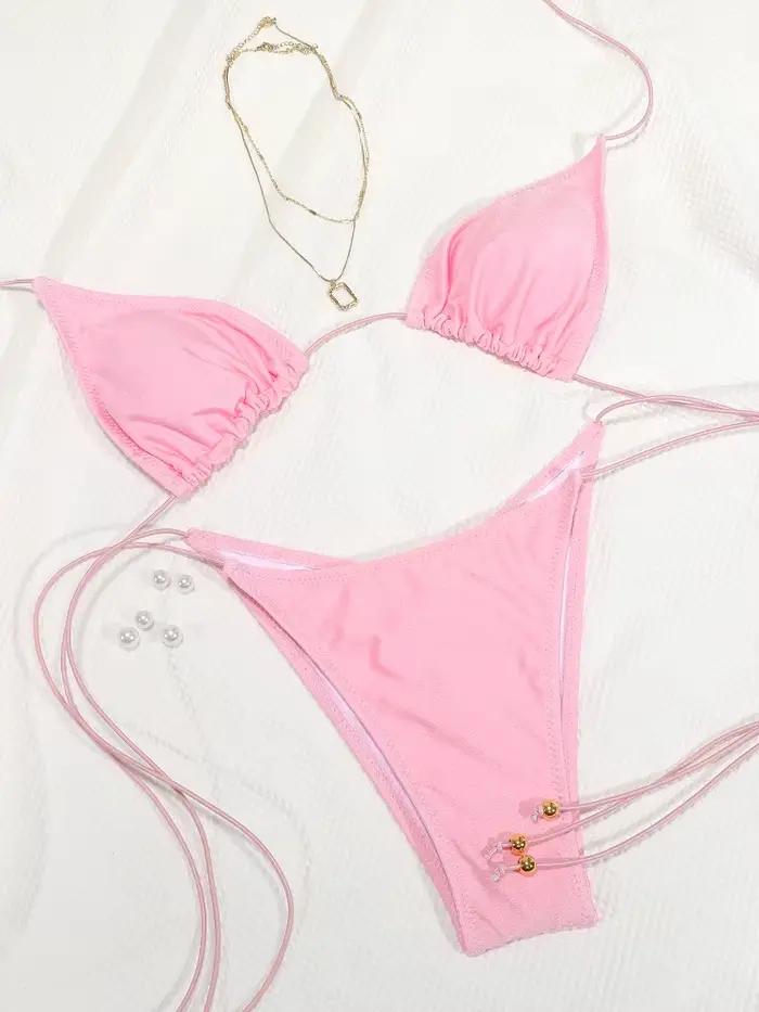 Rinabe Bikini rose, maillots de bain triangle bandage, maillot de bain string, maillot de bain coupe
