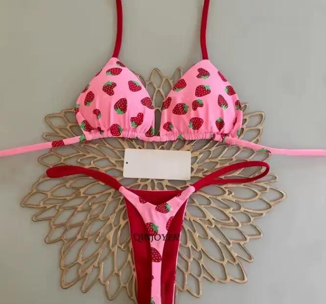 Nouveau Bikini femme maillot de bain imprimé fendu mode string plage vacances