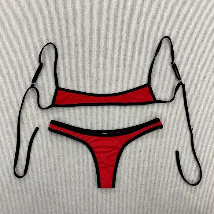 Ensemble de maillot de bain deux pièces sexy pour femme, style color block, bretelles réglables, dos
