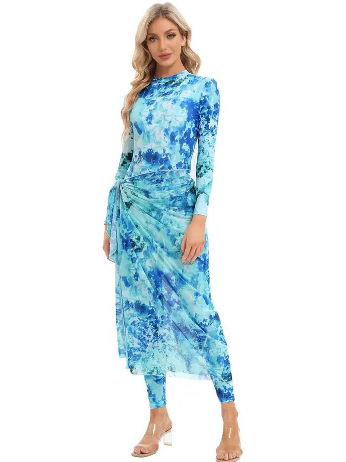Maillot de Bain Musulman à Manches sulfpour Femme, Burkini Islamique Modeste, dehors, 4 Pièces, 2023