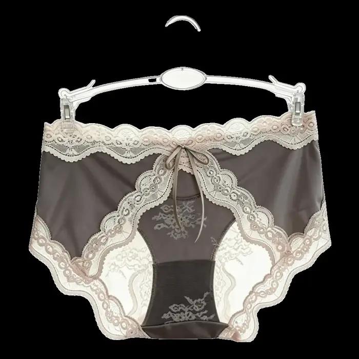 Culottes taille moyenne en dentelle et satin, avec nœud invisible, patchwork en maille transparente 