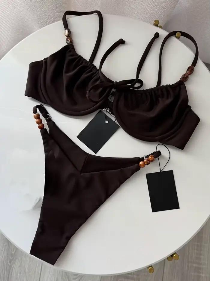 Nouveau Maillot de Bain Sexy 2026 avec Armatures et Rembourrage, Ensemble Micro Bikini à Lacets, Ten