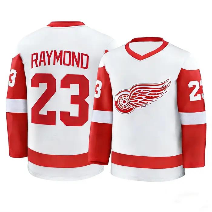 Maillot de hockey 2026 Rouge/Blanc avec l'icône emblématique de la roue ailée # Vêtements à manches 