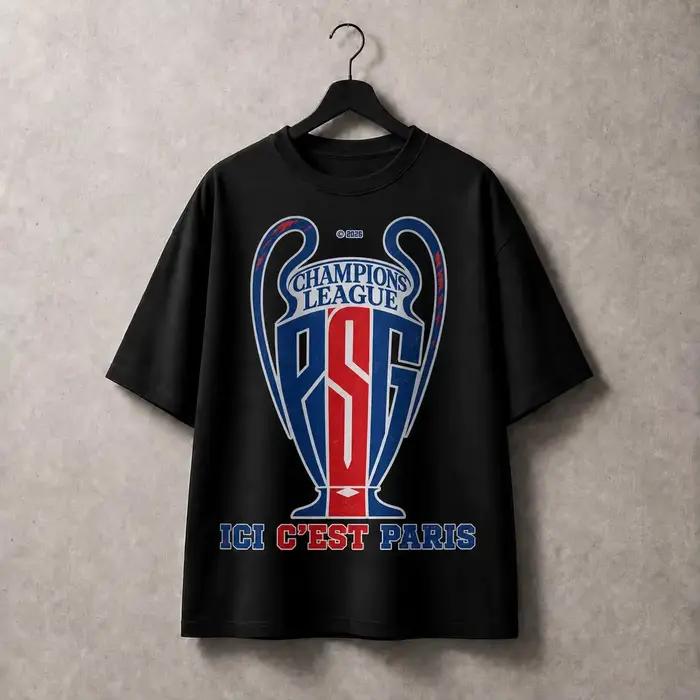 T-shirt PSG Ici C'est Paris 2026 Champion de football, vêtements d'été en coton pour hommes et femme