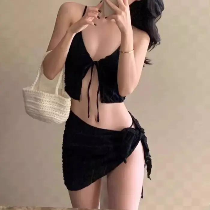 Maillot de bain trois pièces amincissant pour femme, sans bretelles, pour petite poitrine, sensation