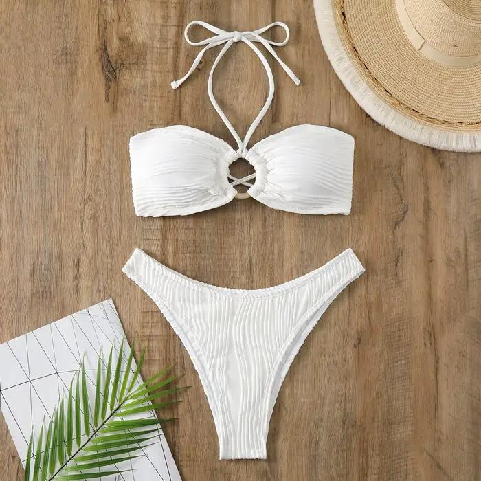 Maillot de bain blanc pour femmes, ensemble deux pièces, culotte tanga, sexy, vêtements de plage, 20