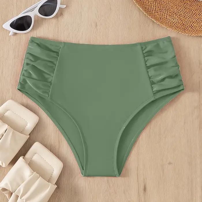 Bas de bain basique taille haute pour femmes, couverture complète, Bikini fendu, slip de bain, coule