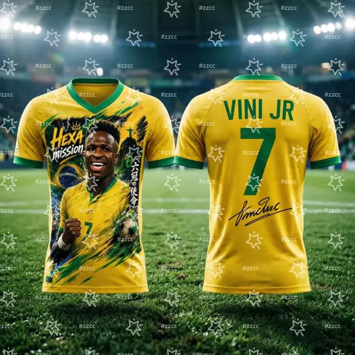 Maillot de football Brésil Vinicius Jr. 2026 – Tenue de match et d'entraînement – T-shirt sport d'ét