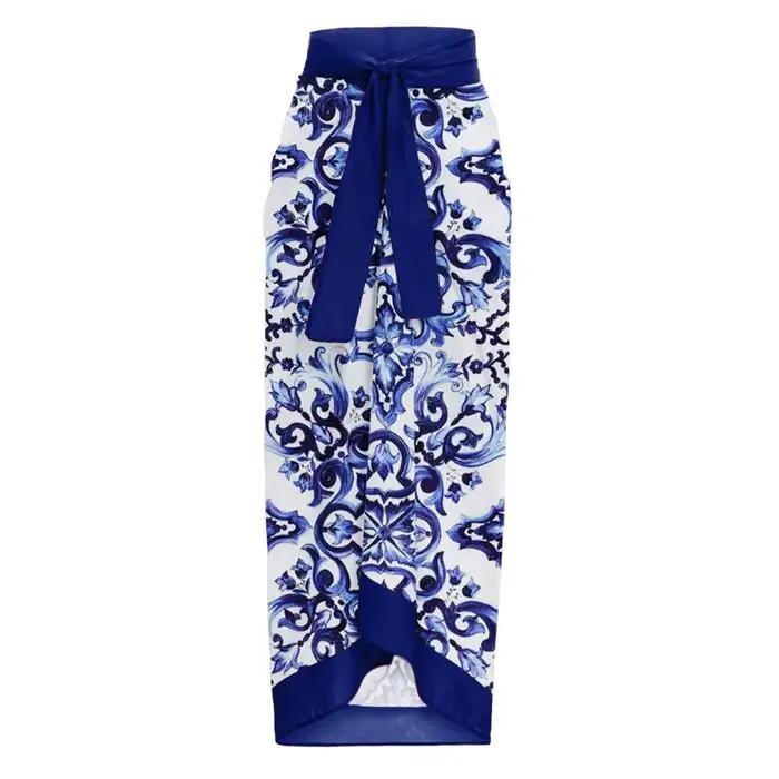 Maillot de bain une pièce imprimé porcelaine bleue et blanche, ensemble pour femmes, Monokini, vêtem