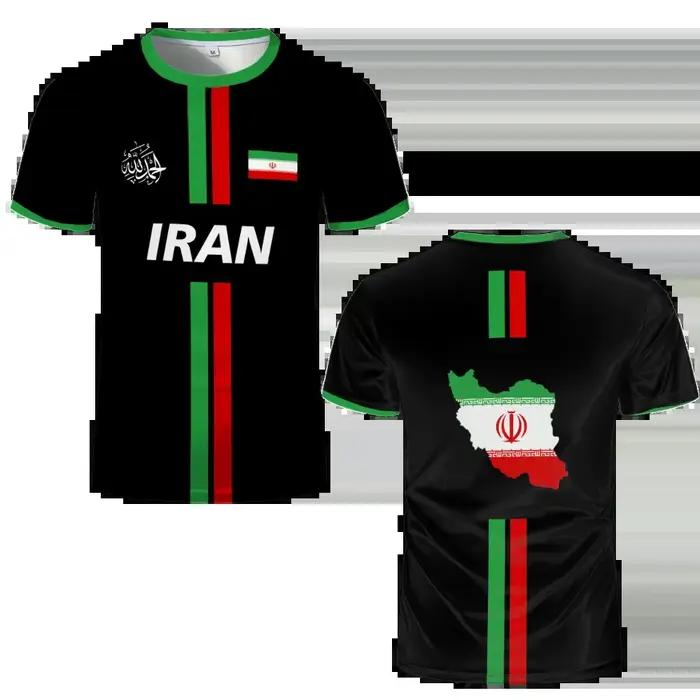 Iran Football Jersey Sports d'été respirant séchage rapide col rond manches courtes T-shirt drapeau 