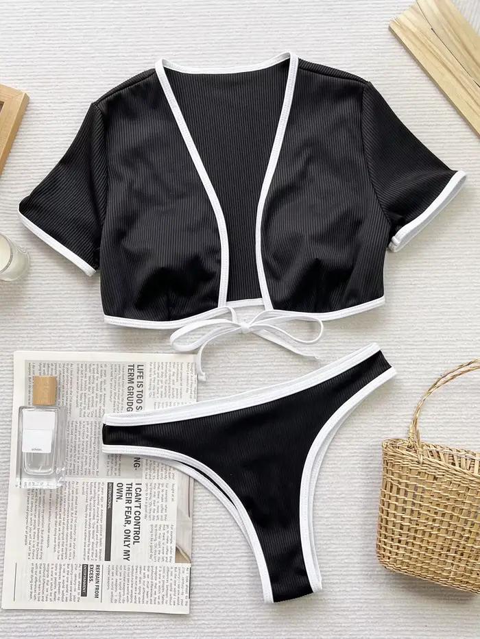 Femmes deux pièces maillot de bain Sexy Bikini à manches courtes maillots de bain féminin Bikinis en