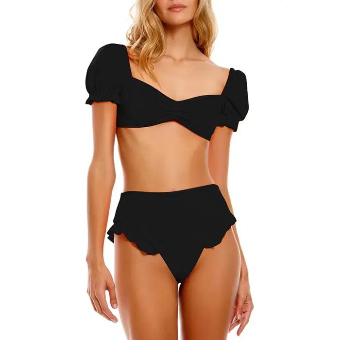 Maillot de bain sexy pour femme, ensemble bikini push-up uni, maillot de bain noir pour femme, vêtem