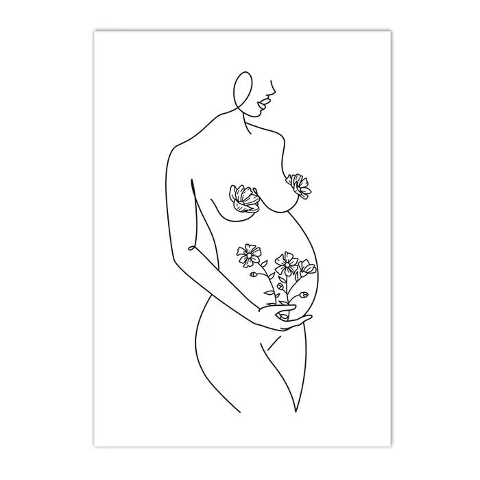 Peinture murale abstraite mère et enfant, dessin de corps de bébé, affiche d'art imprimée, image min