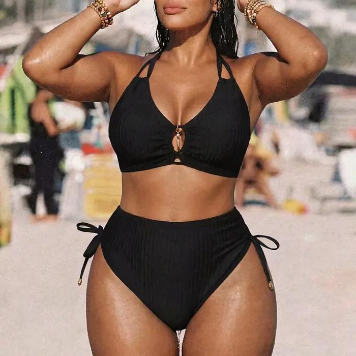 Maillot de bain grande taille pour femme, taille haute, push-up, effet ventre plat, collection été 2