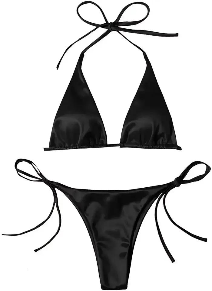Sexy licou Satin brésilien Bikini femmes maillots de bain femme maillot de bain deux pièces Bikini e