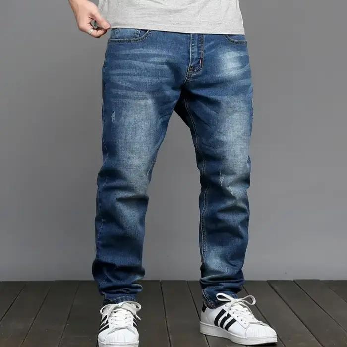 Jean droit élastique pour homme, grande taille 48, style simple, noir, bleu, pantalon en denim comma