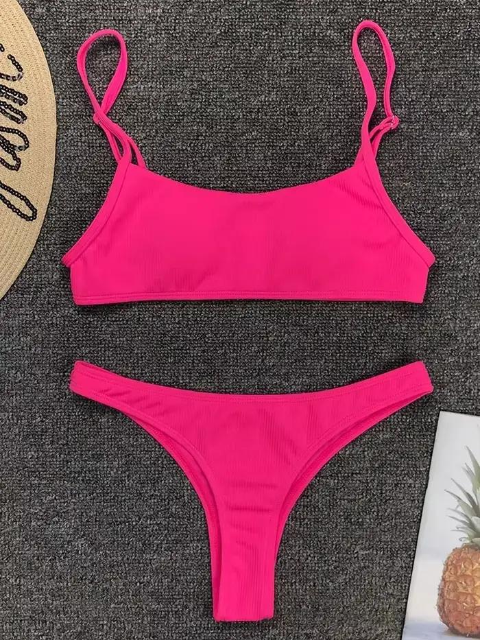 Maillot de bain deux pièces jaune fluo, sexy, bikini brésilien, culotte taille haute, pour baigneurs