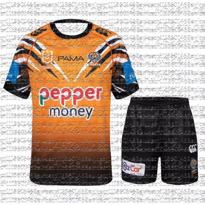Nouvel ensemble maillot de rugby assorti pour la famille Wests Tigers 2026 – Orange et noir, respira