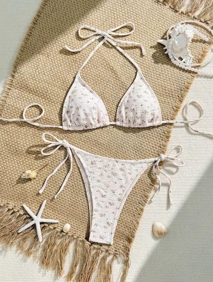 Nouveau tissu spécial femmes Sexy maillot de bain avec sensation haut de gamme blanc/abricot Floral 