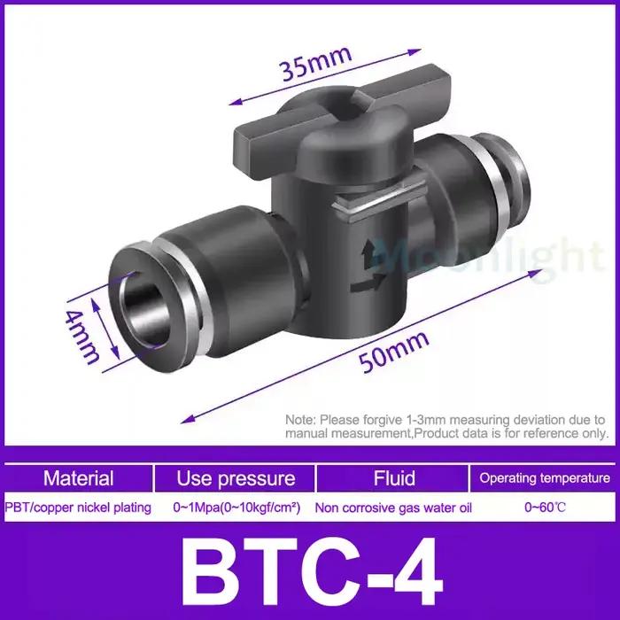 Type BUC BTC 4mm 6mm 8mm 10 12mm, connecteur pneumatique à Joint rapide, vanne manuelle pour tourner