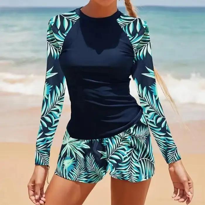 Maillot de bain deux pièces imprimé pour femmes, vêtements de plongée, de plage, de surf, à manches 