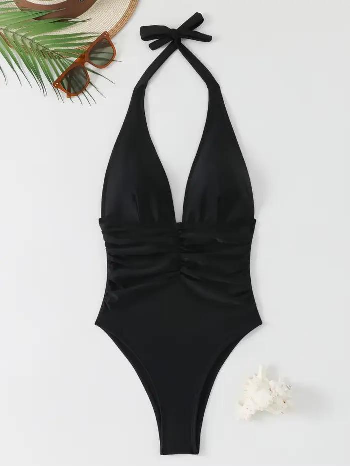 Maillot de bain une pièce femme 2026, nouveau, uni, à bretelles, avec cordon de serrage, body sexy d