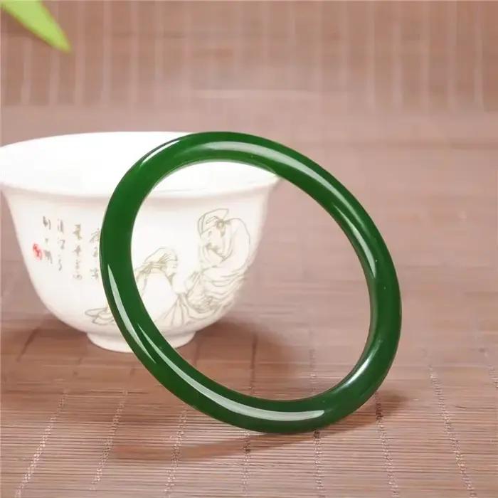 Bracelet rond en Jade vert 54-66mm, bijoux à breloques chinois, accessoires de mode sculptés à la ma