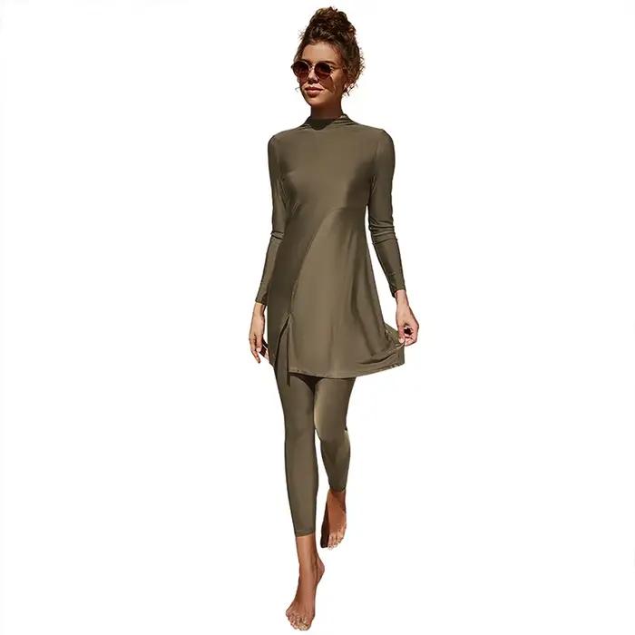 2 pièces/ensemble couleur unie islamique musulman maillot de bain Burkini pour femmes dames ensemble