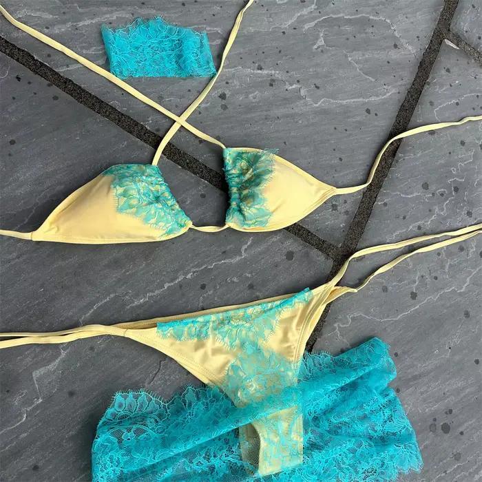 Ensemble de micro-bikini 3 pièces en dentelle, maillot de bain sexy pour femme, nouvelle collection 