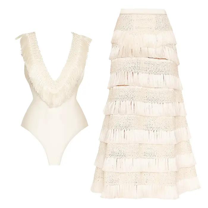 2 pièces gland maillot de bain femmes 2025 Sexy maillots de bain avec jupe solide Bikini licou maill