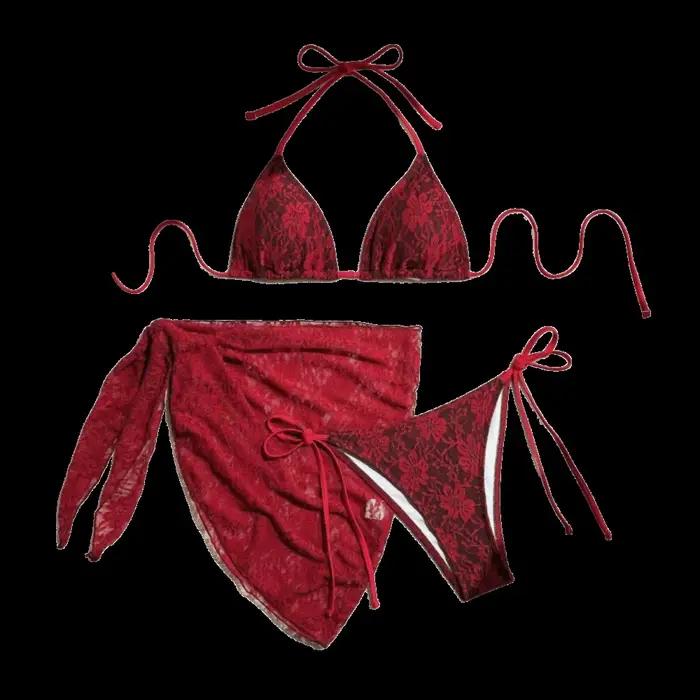 Ensemble de bikini brésilien sexy décontracté à bretelles, jupe de plage en maille, maillot de bain 