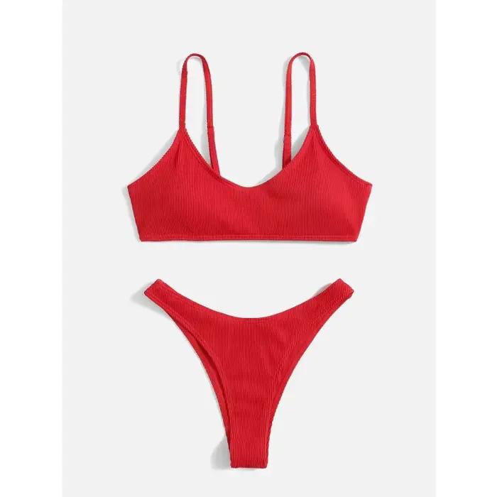 Maillot de bain bikini côtelé uni pour femme, nouvelle collection été 2026, ensemble sexy, tenue de 